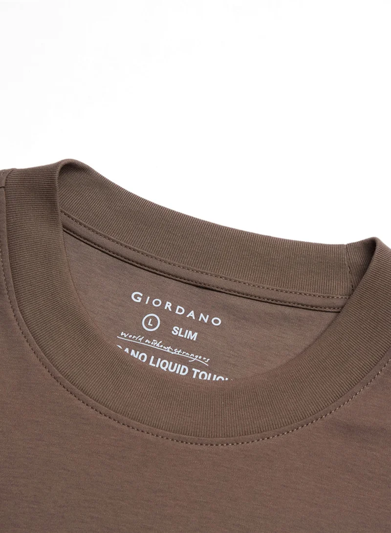 GIORDANO  Men's Slim Fit Liquid Touch Cotton Crew Neck Tee for Men | Best Price UAE